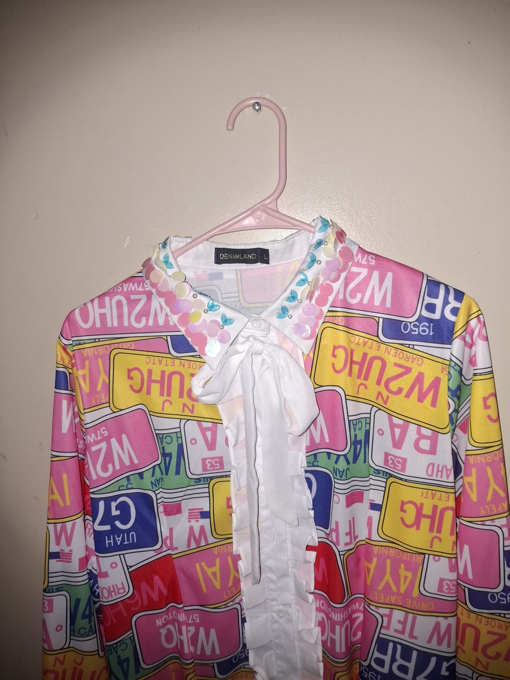 Retro License Plate Print Ruffle-Front Dress - Pink Multi - Picture 2 of 9